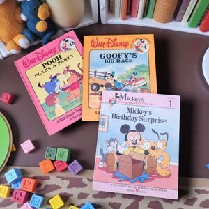 Vintage Disney Reader Lot of 3 Books Mickey, Pooh & Goofy 1980s-90s Bantam HC